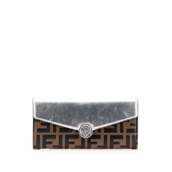 Fendi Long Wallet Zucca Fs Black Continental Brown Leather - Picture 1 of 8